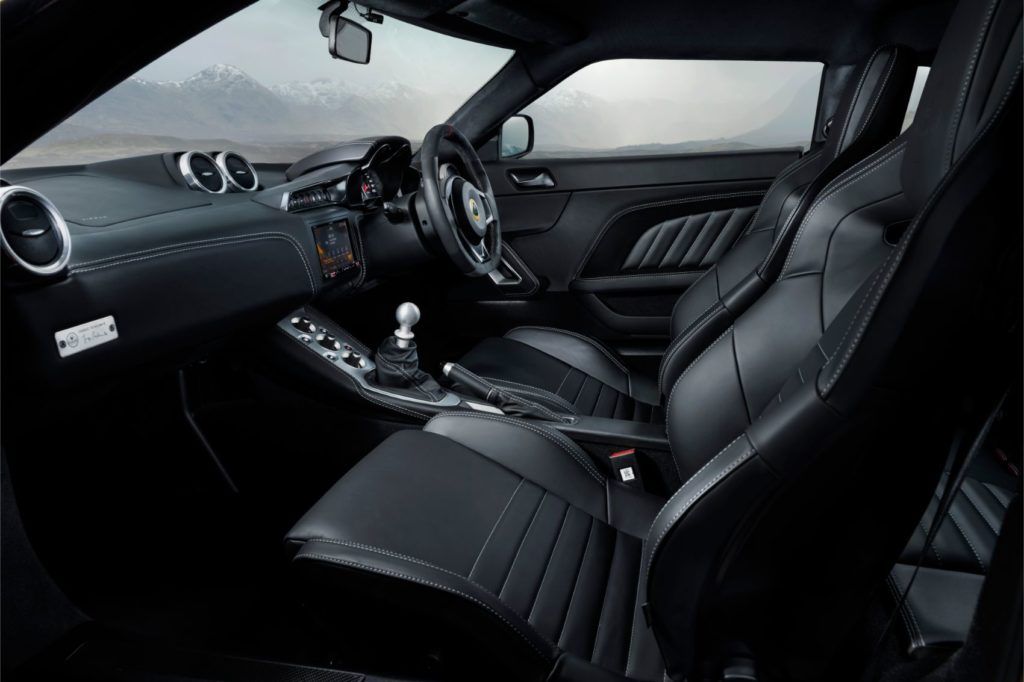 Lotus Evora GT410 interior layout.