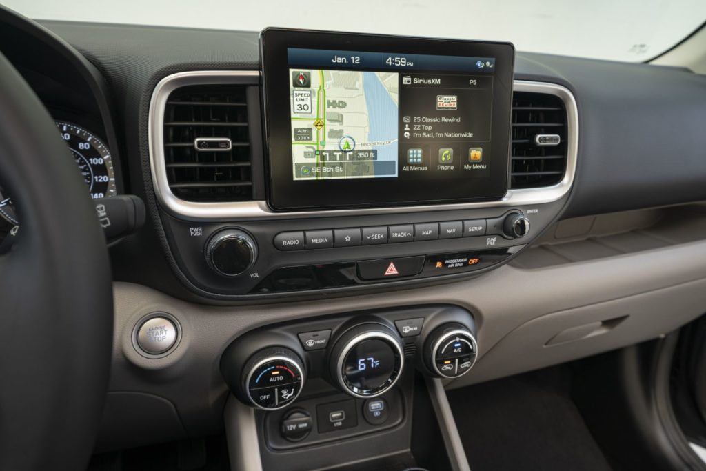 Eight-inch touchscreen inside the 2020 Hyundai Venue. 