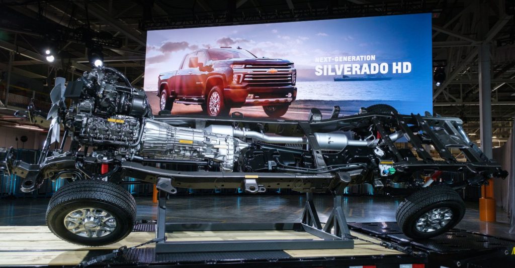 The chassis of the 2020 Chevy Silverado HD on display Tuesday, February 5th, 2019 at General Motors Flint Assembly where the trucks are manufactured. 