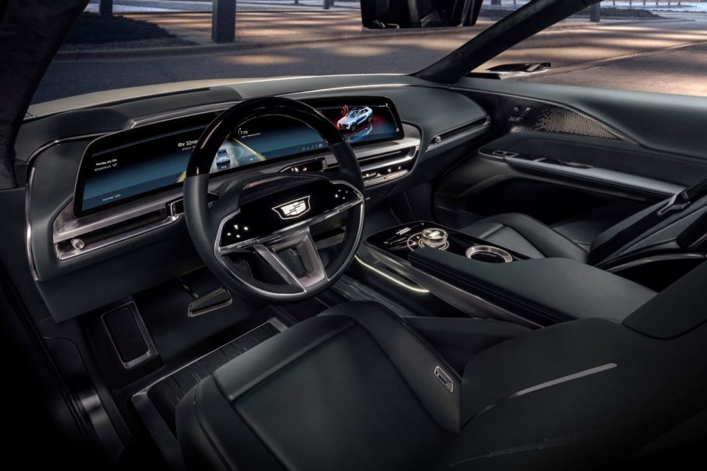 The Cadillac LYRIC show vehicle features a 33-inch diagonal LED display with a customizable user interface The large screen wraps toward the driver, and information is intuitively displayed where it’s needed most, according to Cadillac.